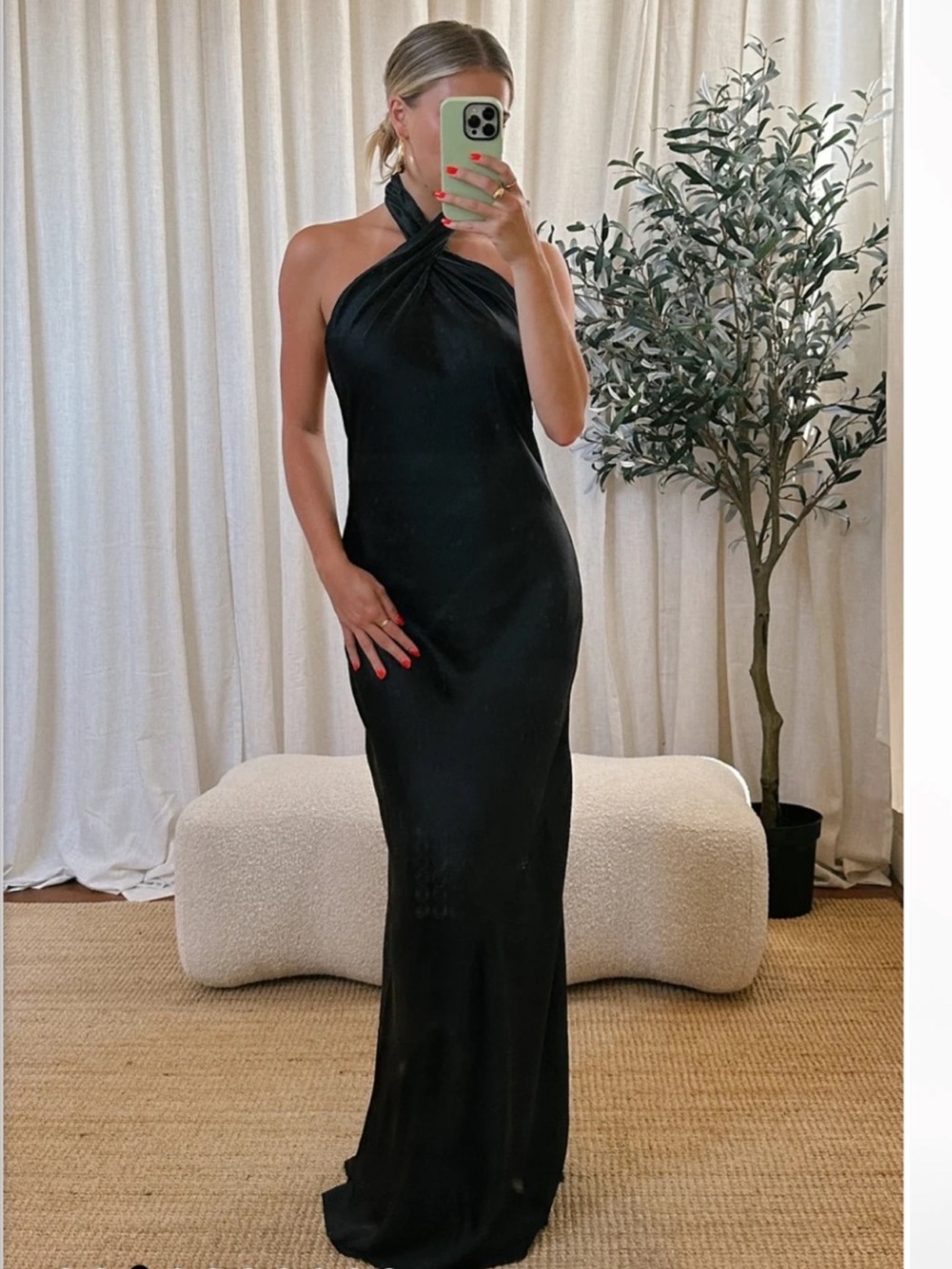 Show Me Your Mumu Jasmine Halter Maxi Dress Black Luxe Satin Size Small